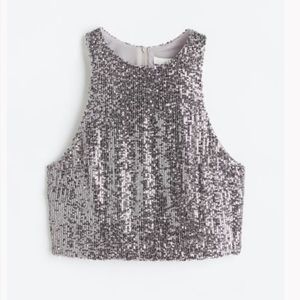 H&M Sequined Tank Top- Silver Sz XS